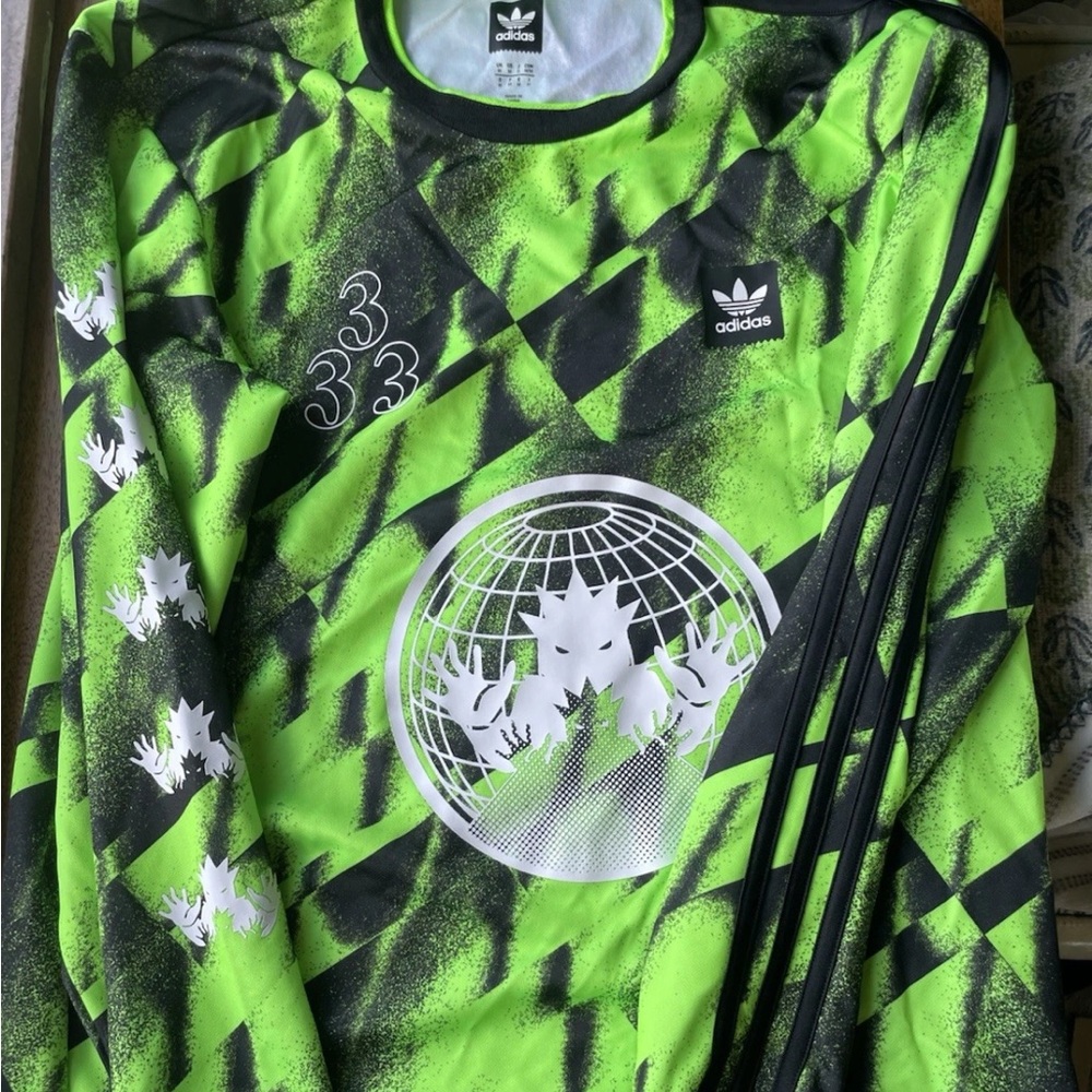adidas Black and Neon Green Graphic soccer club jersey